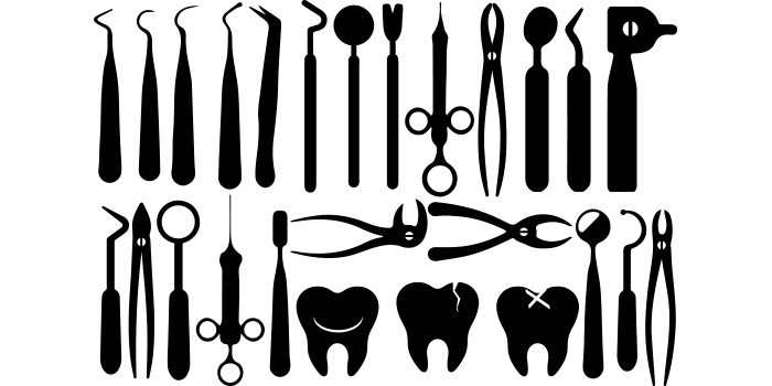 Bundle of exquisite images of silhouettes of dentist tools