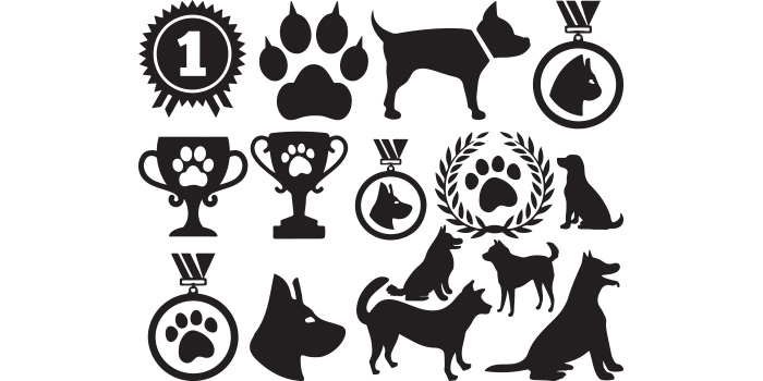 Set of dog and trophy silhouettes.