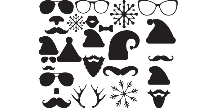 A selection of unique vector images of the silhouette of Christmas accessories.