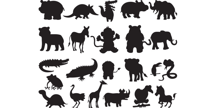 Set of silhouettes of different animals.