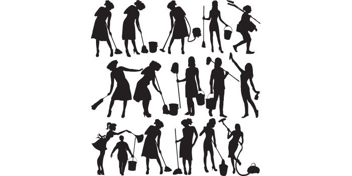Collection of amazing vector image silhouettes of cleaning women