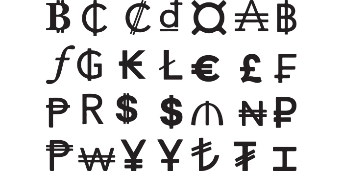 Collection of beautiful images of silhouettes of currency symbols