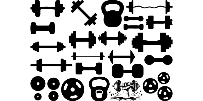 Set of beautiful images of dumbbell silhouettes