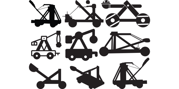 A selection of amazing vector images of the silhouette of catapults.