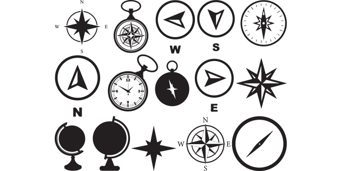 Compilation of irresistible vector images of compass silhouettes