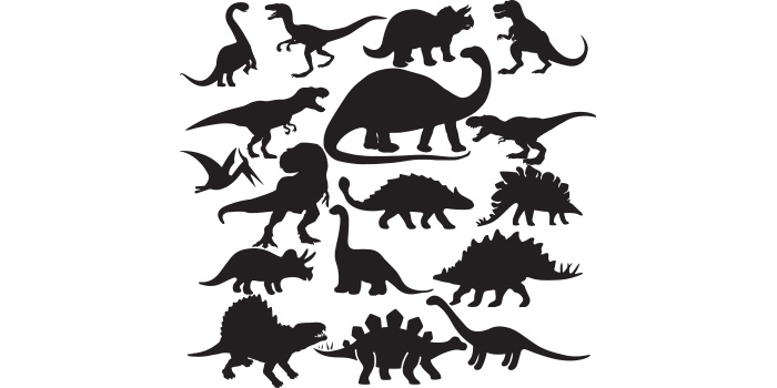 Collection of dinosaur silhouettes on a white background.