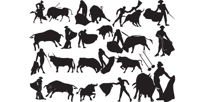 Set of wonderful vector images of corrida silhouettes