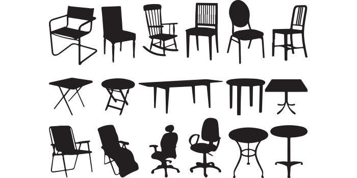 Set of charming vector image of tables and chairs.