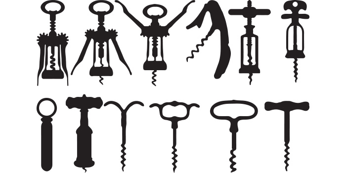 Set of wonderful vector images of corkscrew silhouettes