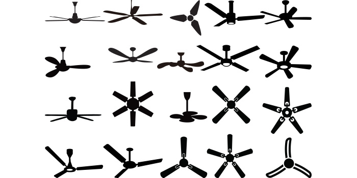 Collection of beautiful vector images of a ceiling fan.