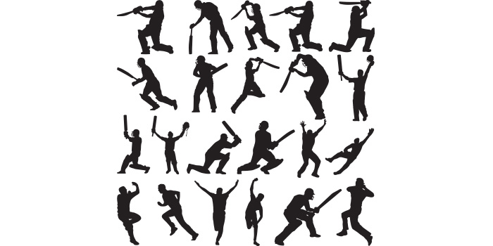Set of amazing vector images of silhouettes of cricket players