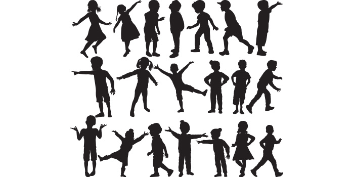 A selection of unique vector images of the silhouette of children.