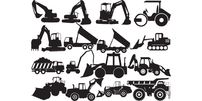 A selection of irresistible vector images of silhouettes of construction machines