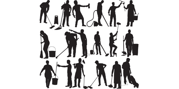 Collection of Amazing Vector Image Silhouettes of Cleaning Man.
