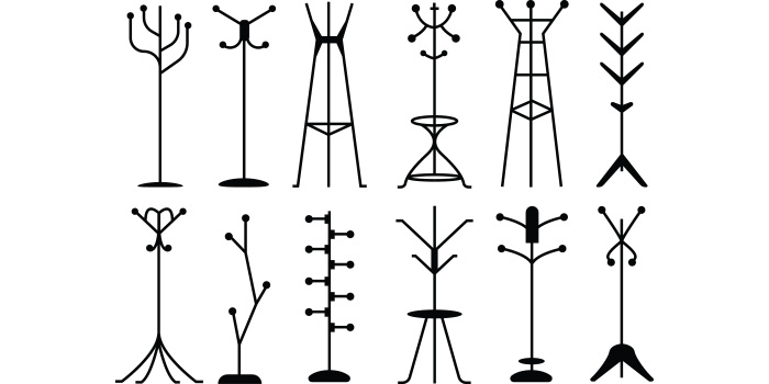 A selection of unique vector image silhouettes of coat stand