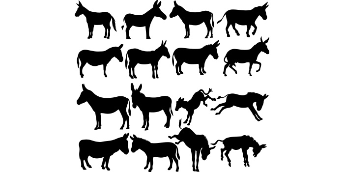 Set of twelve silhouettes of different animals.