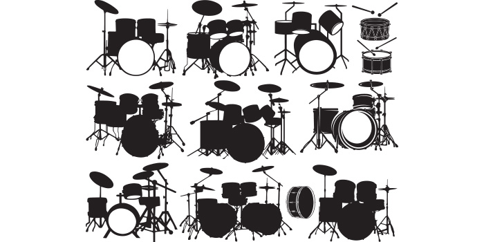 Set of beautiful images of silhouettes of drums