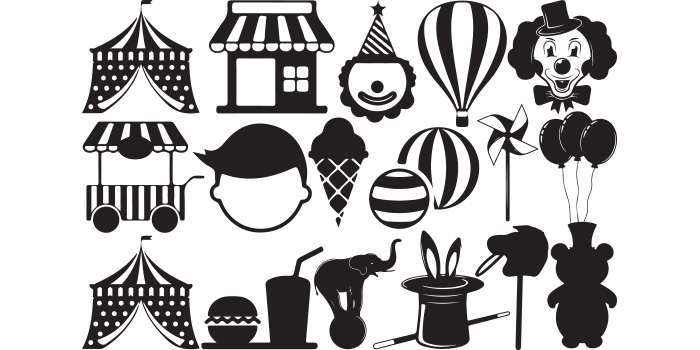 A selection of unique vector images on the theme of the circus.