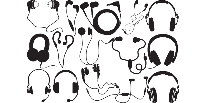 Set of beautiful images of earphones silhouettes