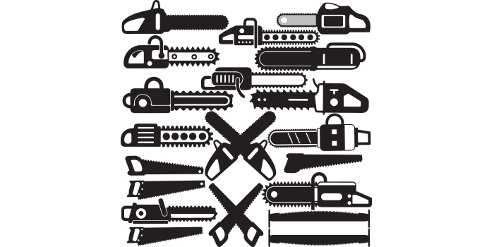 Set of charming vector image chainsaws.