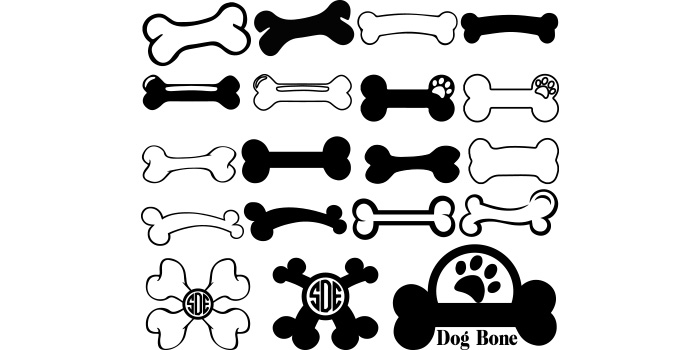 Bunch of dogs bones and bones on a white background.