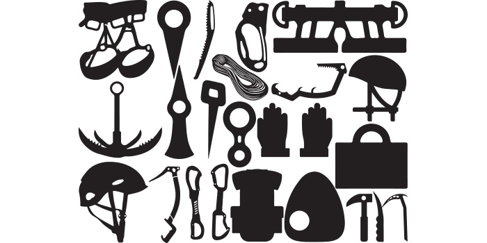 Collection of amazing vector image silhouettes of climbing equipment