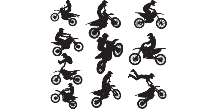 A set of unique images of Dirt Bikes silhouettes