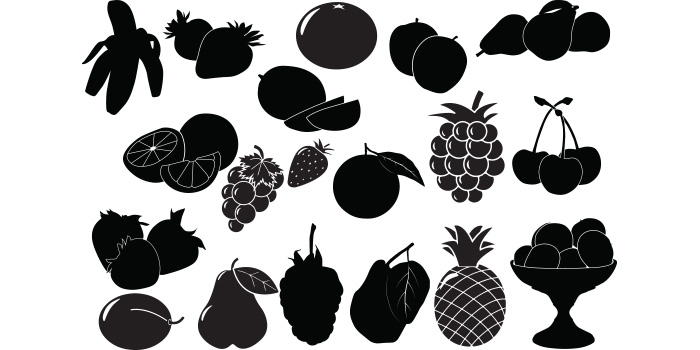 Set of beautiful images of fruit silhouettes