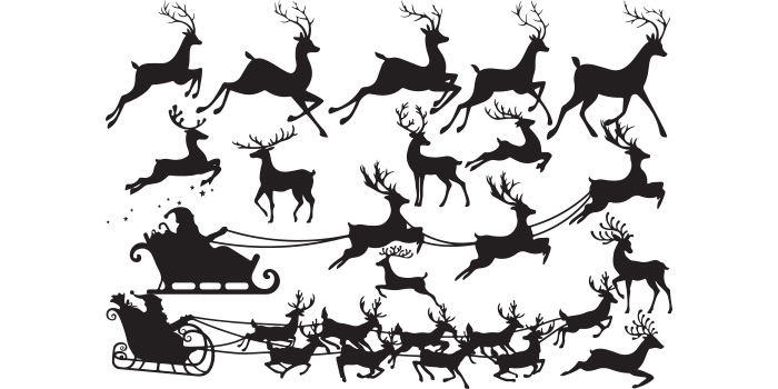 A selection of unique vector images of the silhouette of Christmas reindeer.