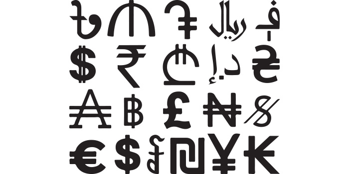 A selection of adorable currency symbol silhouette images