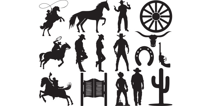 Set of amazing vector images silhouettes of cowboy