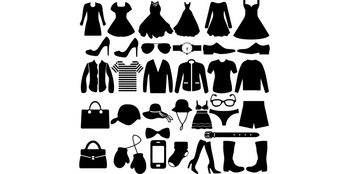 Collection of amazing vector image silhouettes of clothes