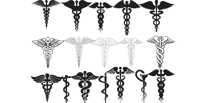 A selection of wonderful vector images of caduceus symbols.