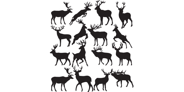 Group of deer silhouettes on a white background.