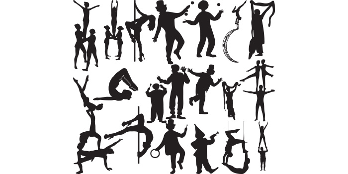 Collection of amazing vector image of circus people.