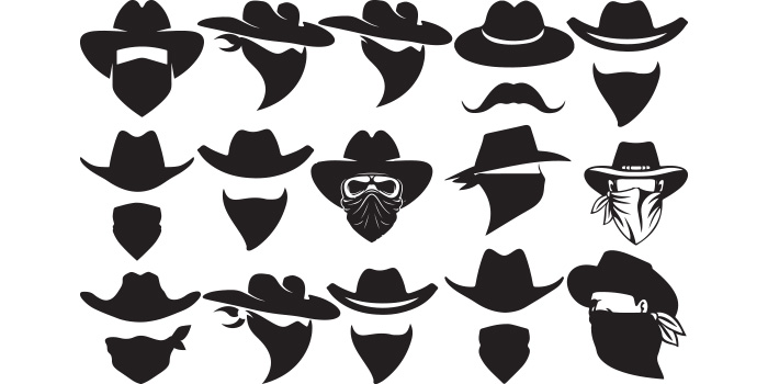 Set of amazing vector images of silhouettes of cowboy bandits