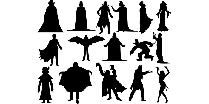 Set of unique images of dracula silhouettes