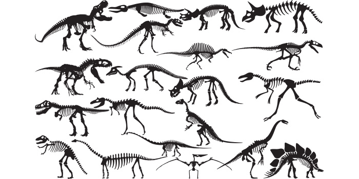 Collection of dinosaur silhouettes on a white background.