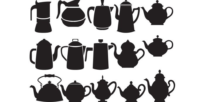 A selection of irresistible vector image silhouettes of coffee pots