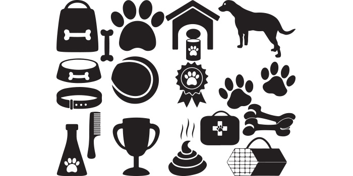 Collection of dog related items.