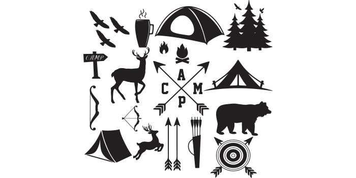 A selection of wonderful vector images on the theme of camping.