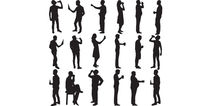 A set of unique images of silhouettes of a drinking person