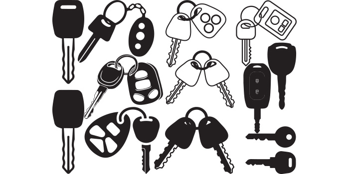 Set of charming vector images of car keys.