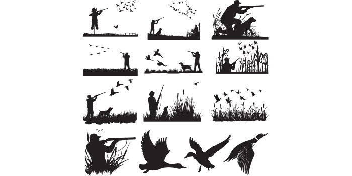Pack of wonderful images of duck hunting silhouettes