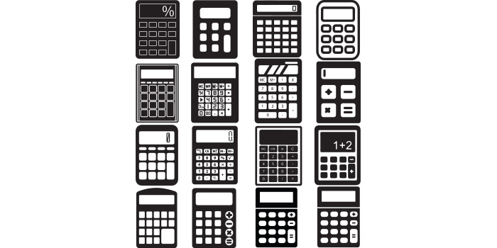 Pack of enchanting vector images of calculators.