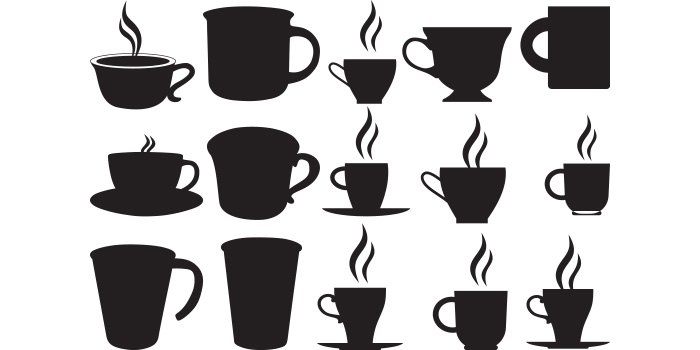 A selection of unique vector images of silhouettes of coffee cups