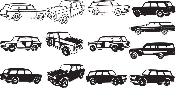 Collection of amazing vector image silhouettes of classic station wagon
