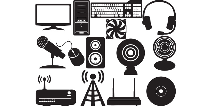 Set of wonderful vector images of silhouettes of computer accessories