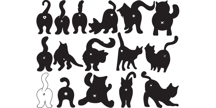 Set of black cats silhouettes on a white background.