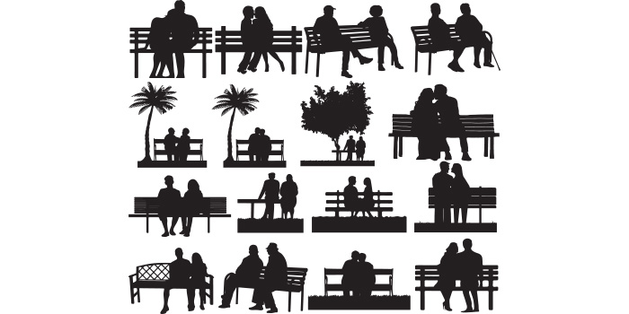 A selection of irresistible vector images of silhouettes of couples on benches